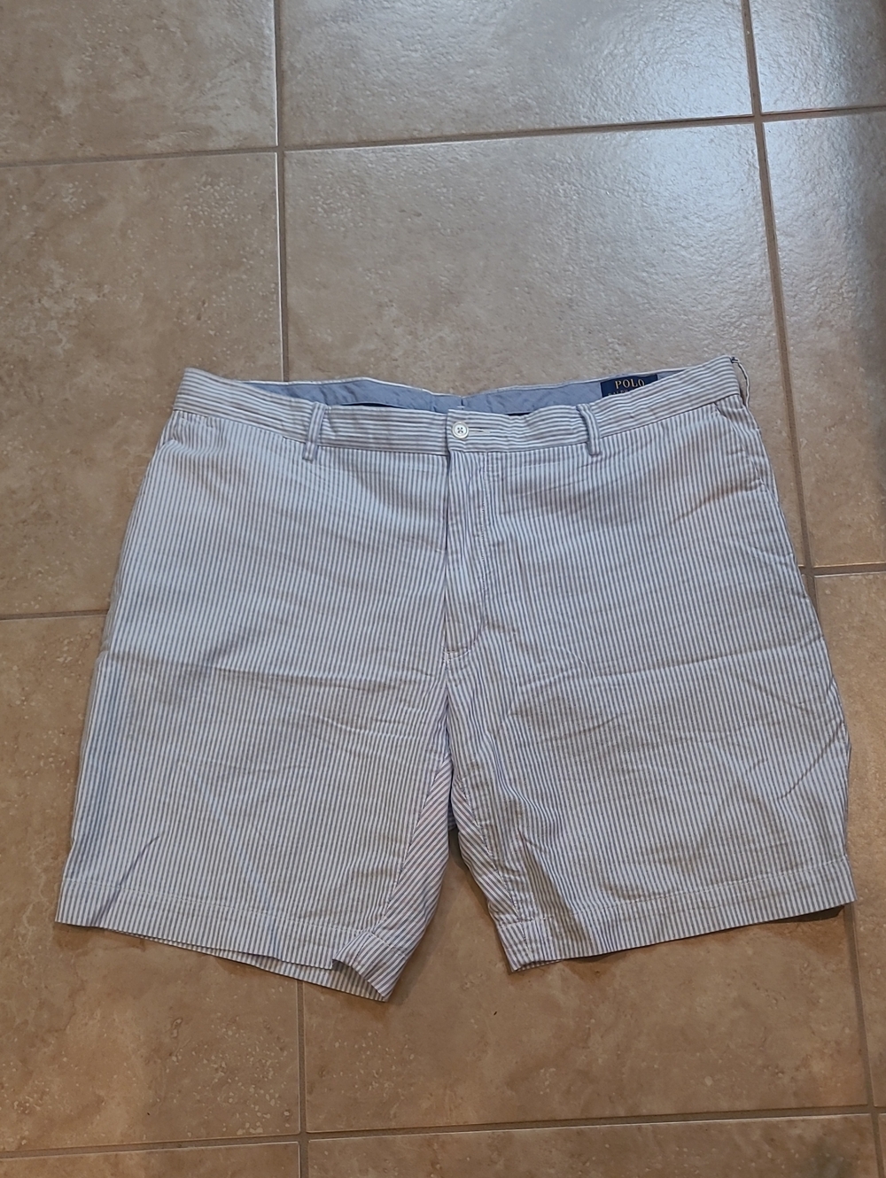 Polo by Ralph Lauren Blue and White Seersucker Flat Front Men’s Shorts